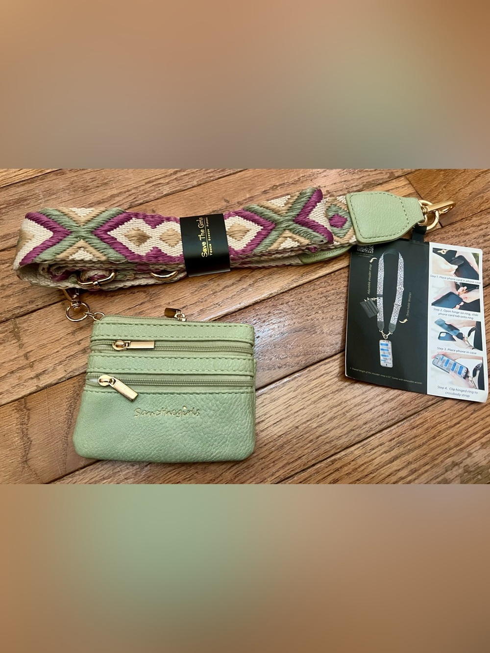Save the Girls Clip & Go Strap w/ Zippered Pouch NWT Sage green - Picture 2 of 11